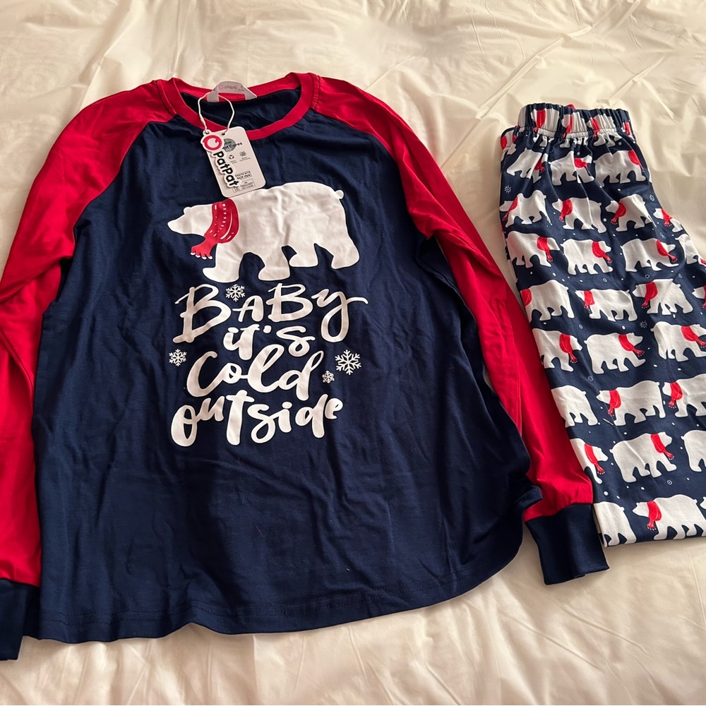 PatPat Red and Blue Polar Bear Pajama Set